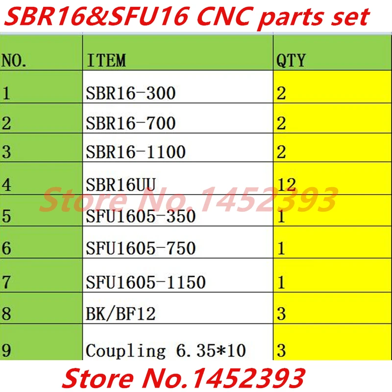 Ghidaj liniar și Ballscrew set: SBR16-300/700/1100mm+3 suruburile cu bile SFU1605-350/750/1150mm + BK12 BF12 +3 cuplaje