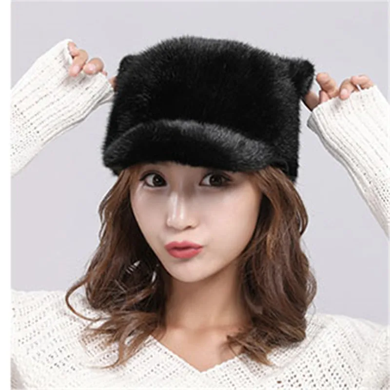 Vânzare fierbinte naturale reale caciula de blana de iarna pentru femei toamna pălării pentru femei urechi urs pălărie nurca de sex feminin pălărie rusească de blană de sex feminin capac