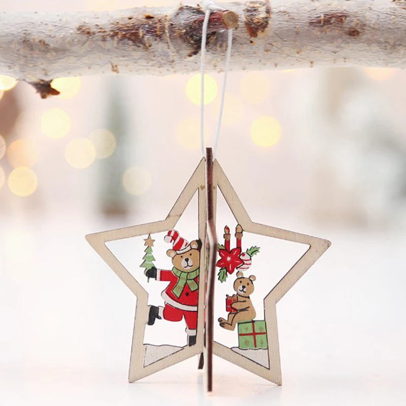 1 BUC 3D Crăciun Ornament din Lemn Agățat Pandantive Star Xmas Copac Bell Decoratiuni de Craciun Pentru Casa Petrecerea de Anul Nou