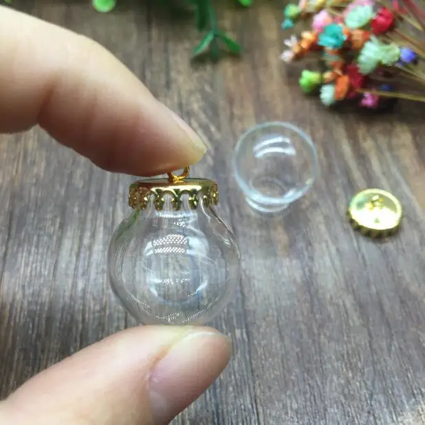 100sets 20*12mm glob de Sticlă cu coroana de aur set de bază flacon de sticlă pandantiv DIY sticlă de dom acoperi colier pandantiv farmece