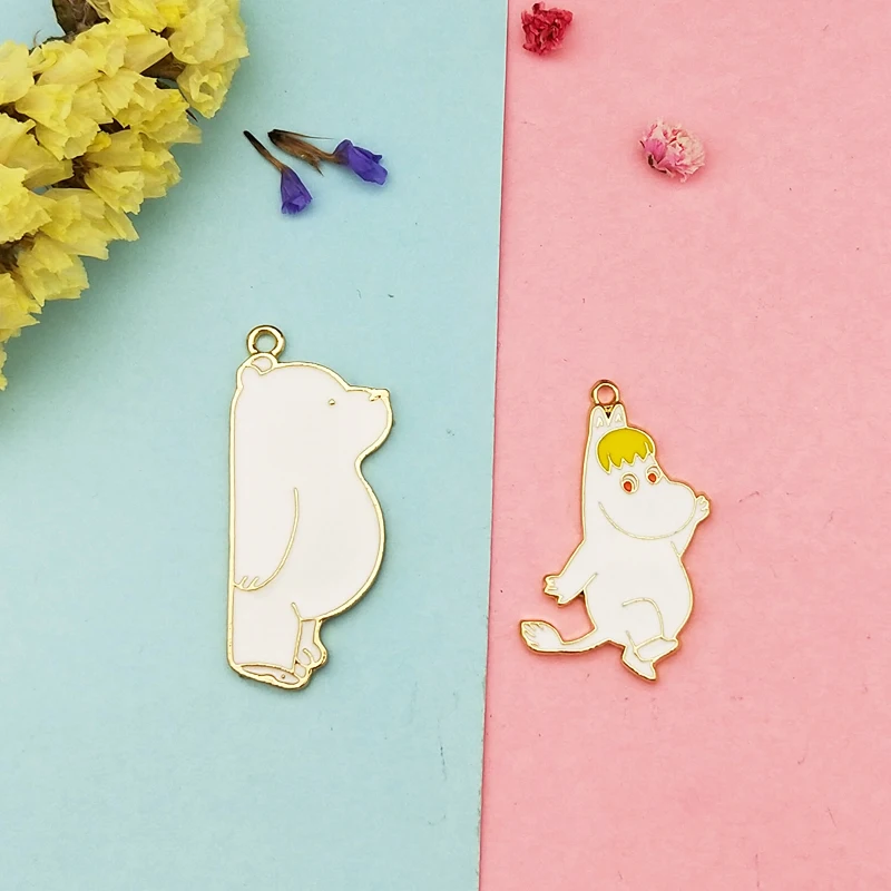 10buc/pack Animale Drăguț Email Farmece Dans Hipopotam Urs Polar Pandantiv Pentru Bijuterii DIY Accesorii de Culoare Aurie Metalice Plutitoare