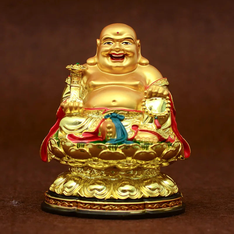 12cm Rășină Glit Aur Lotus Maitreya Statuie Budistă Tibetană a Pune Tailsman Figurina Pui Decora Buddha