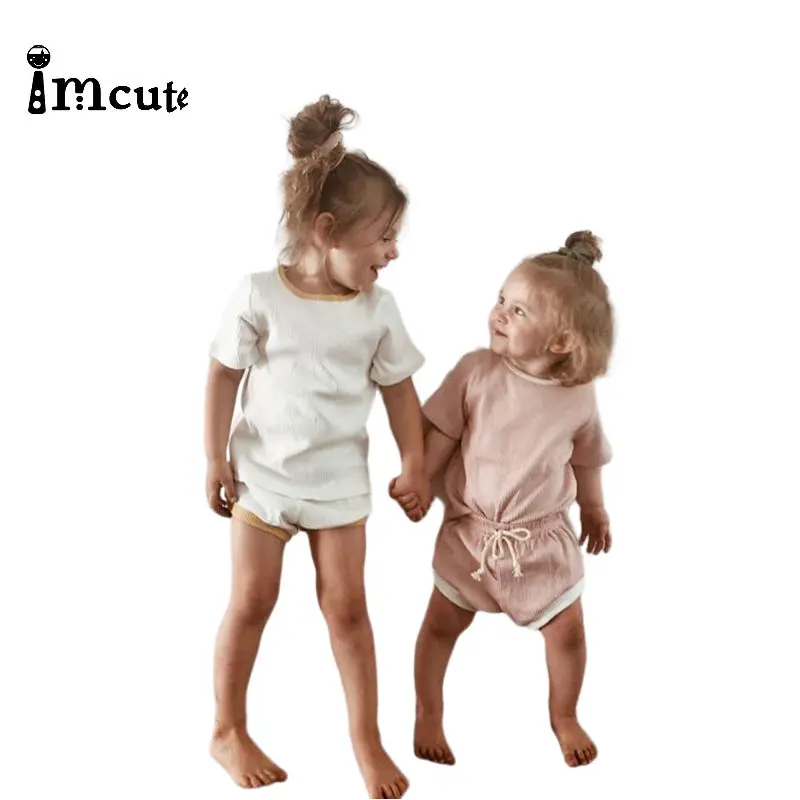 2 buc de Moda de Vara Nou Copil Nou-născut Fete Baieti Haine de Bumbac Casual cu Maneci Scurte Topuri tricou+pantaloni Scurți Copilul Sugar Tinuta Set