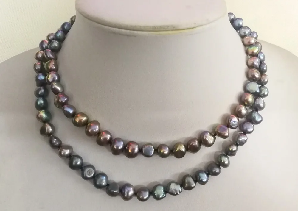 2 Rânduri de Femei Bijuterii perle naturale 10mm negru maro verde violet baroc de apă dulce pearl colier cadou