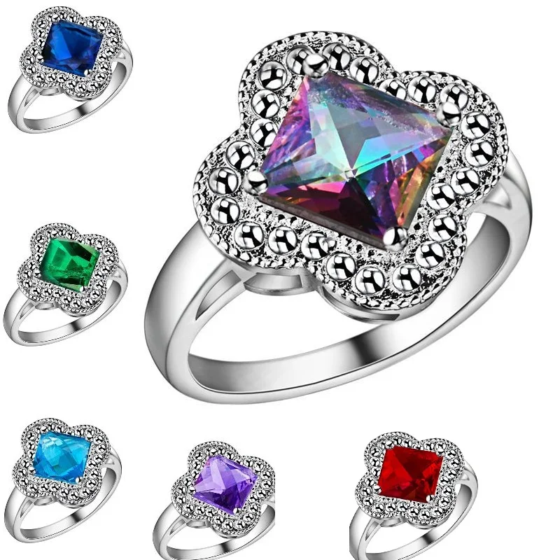 2016 Moda Argint 925 Inel Pentru Femei 5 Culori Rainbowstone Crystal Lady Inele De En-Gros Bijuterii