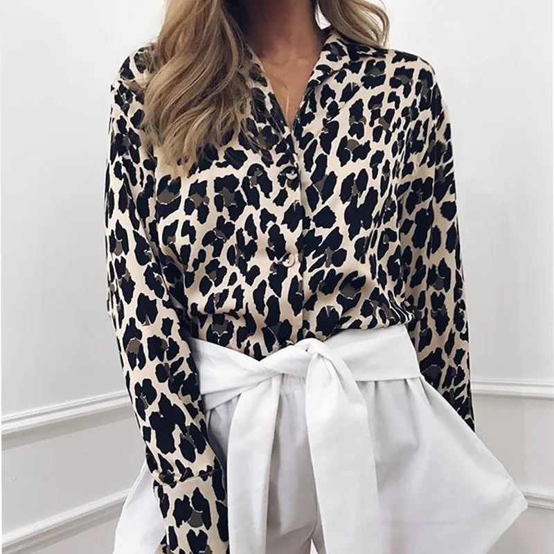 2020 Femei Bluza Leopard de Imprimare Tricou maneca Lunga de Sus Bluze Largi Șifon Cămașă Camisa Feminina de Îmbrăcăminte