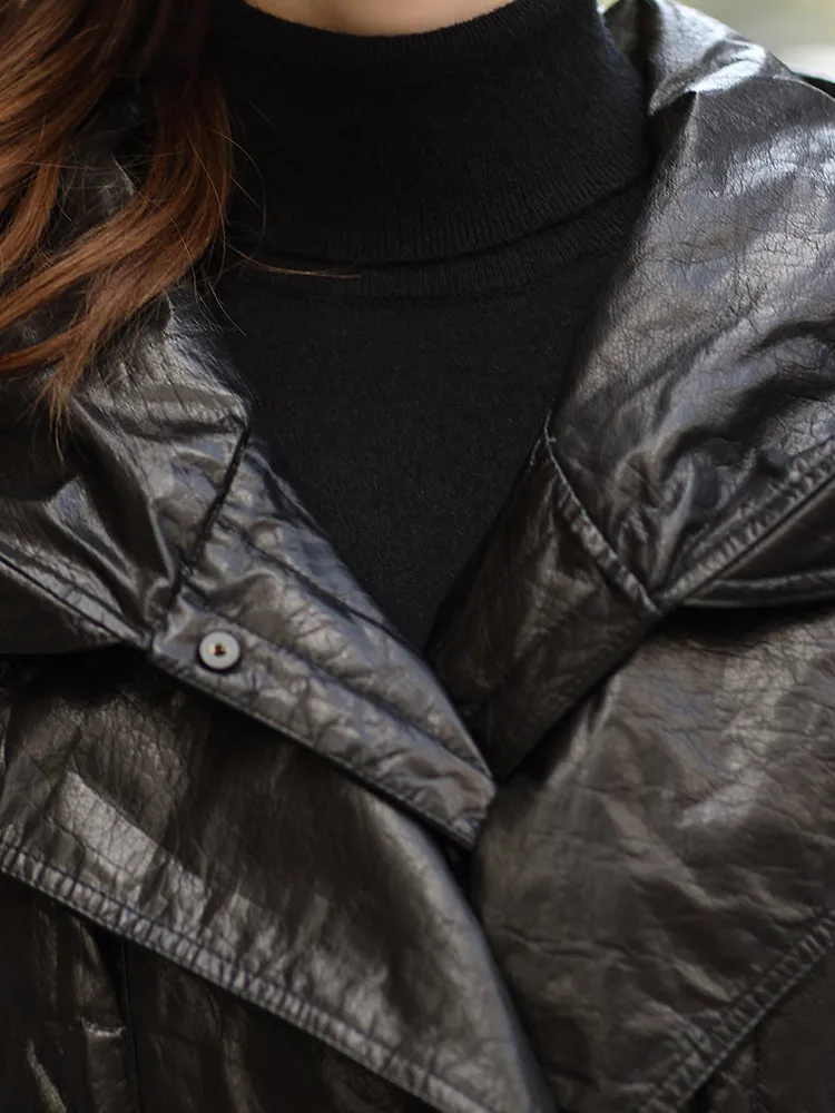 2020 iarna Nou stil European piele pentru femei haina cu gluga de piele la modă în jos jacheta Femei pe Mijlocul lungimii