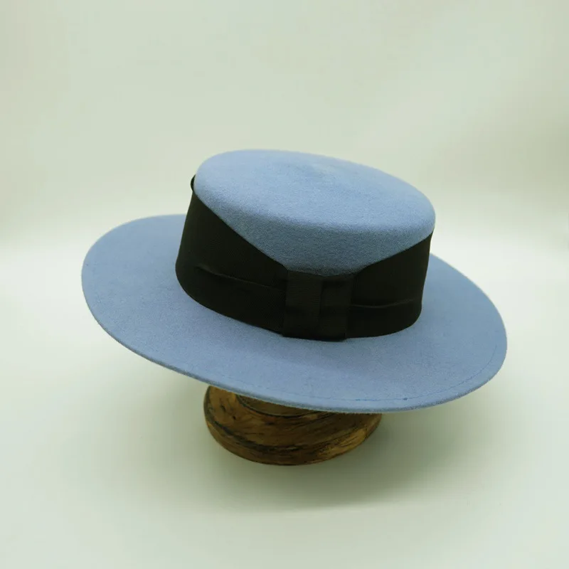 202010-panshi-albastru toamna iarna Speciale cer albastru de lână ribbon lady fedoras capac bărbați femei agrement panama pălărie jazz