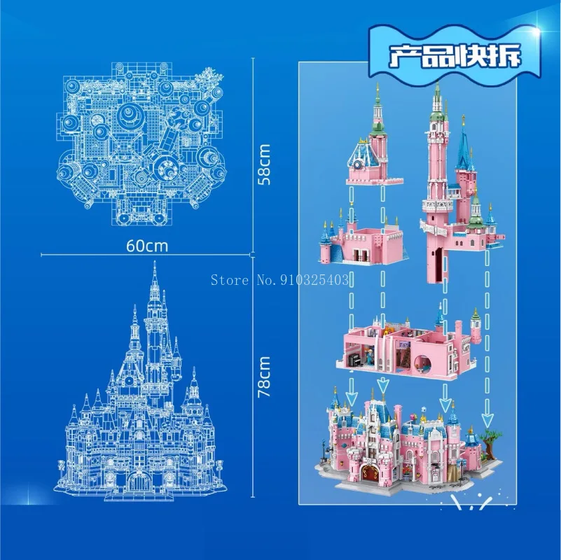 2021 Nouă Fantezie Creatoare Arhitectura Printesa Roz Super Castel Mare Model De Puzzle Asamblat Bloc Jucărie Cadou De Ziua De Nastere