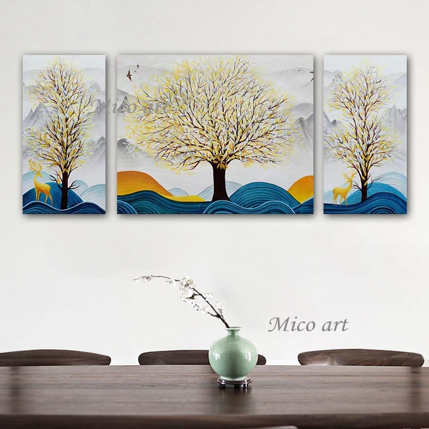 3PCS abstract texturate ulei abstract copaci pictura pe perete camera de zi de decorare arta de 3 bucati restaurant draperii pictura opera de arta