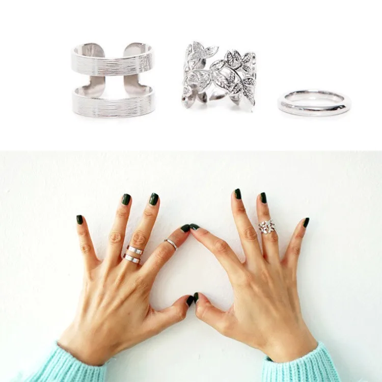 3pcs/set Moda Exagerare Cristal Inel de Metal în Combinație Frunze Pentru Femei Bijuterii de Fată Comun Inel Coada Ring Accesorii Cadou