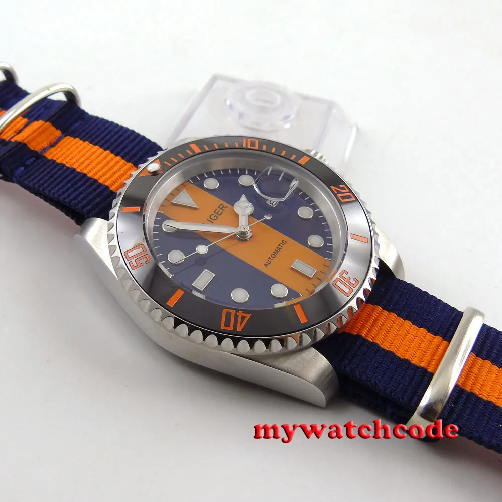 40mm bliger albastru si portocaliu cadran de cristal safir mecanism automatic mens watch113