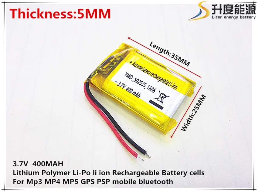 5 buc 3.7 V 400mAh 502535 Li-Po Baterie Reîncărcabilă Litiu Polimer Pentru Mp3 Mp4 Mp5 DIY PAD DVD cască