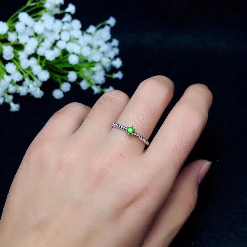 925 de argint Pur încrustat verde natural diopsid inel de piatră prețioasă naturale inelul de sex feminin fata delicate mici de Cânepă burrer cadou bijuterii