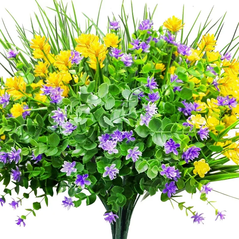 9Pcs Flori Artificiale în aer liber Rezistent la UV Arbuști Plante pentru Agățat de Plantat Acasă Nunta Pridvor Fereastră Decor