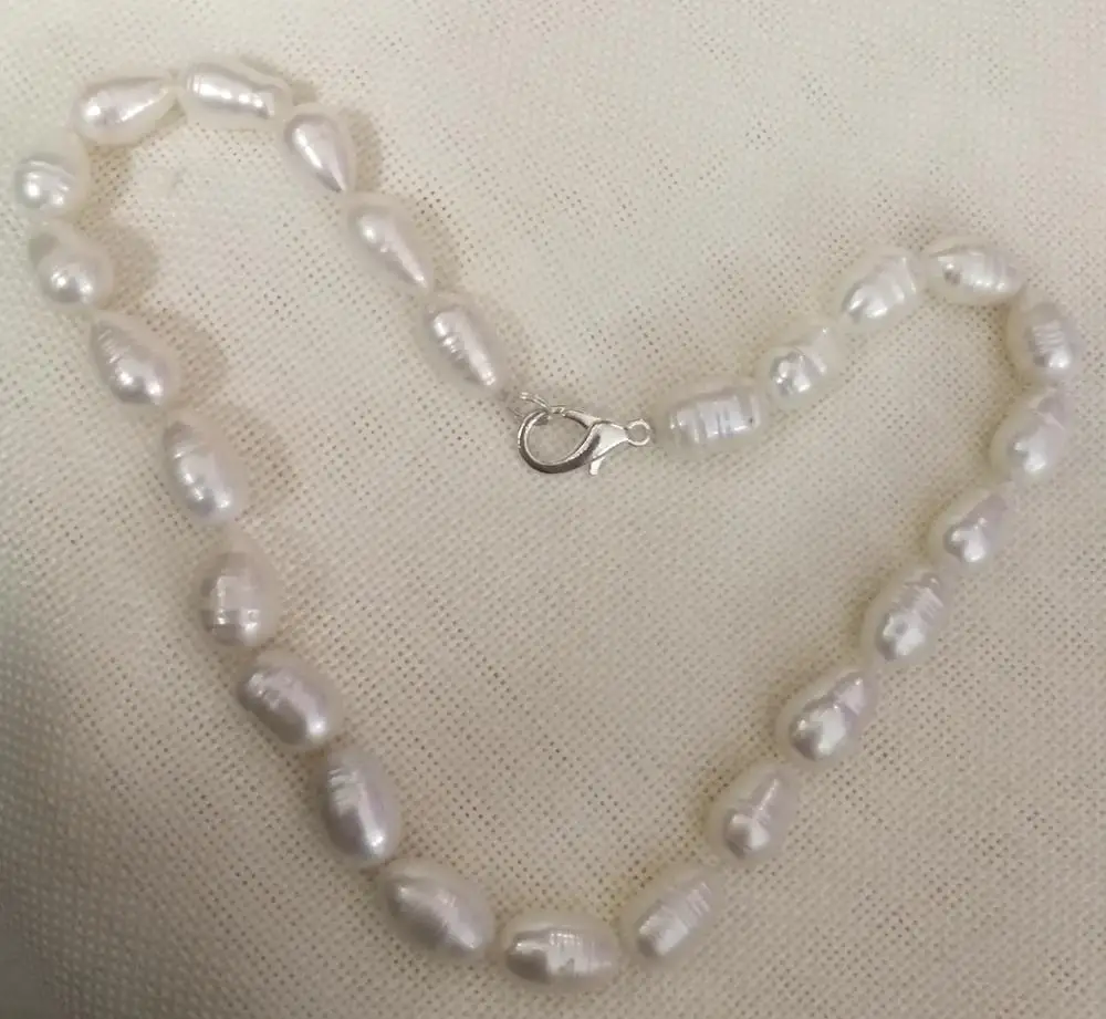 9x10mm oval alb baroc de apă dulce perla cravată Colier 14