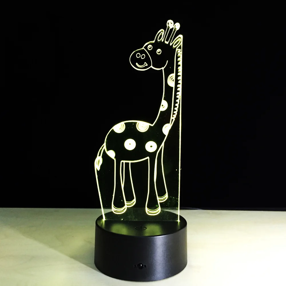Acril 3D LED Lampă Girafa Mica Lumina de Noapte de la Distanță Comutator Tactil Atmosfera Lampă 7 Culori Schimbare Stând Creative Gif