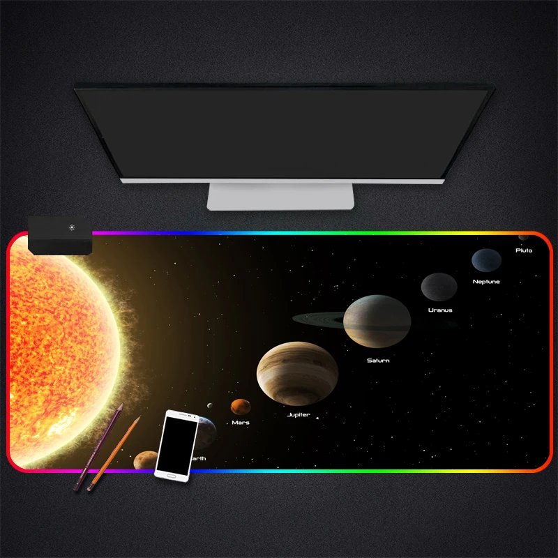 Anime Sistem Solar RGB Jocuri Big Mouse Pad Calculator de Mare Mousepad Colorate LED Backlight Mause Tastatura Birou Mat