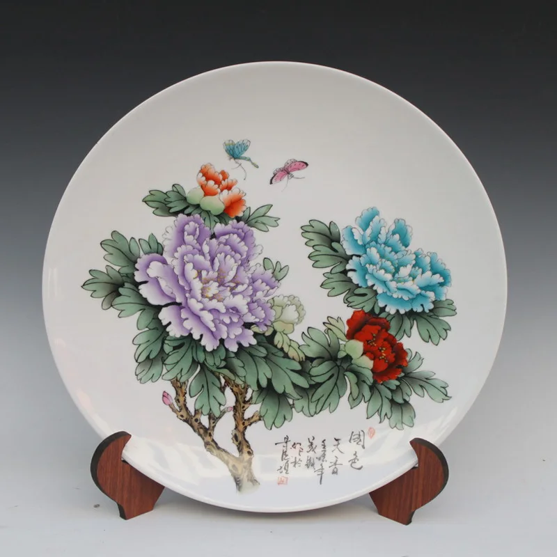Antic Inmitation Ceramică Porțelan Decor Platou / Farfurie Artistice de Colectare cu Handpainted Flori Colorate Pictura