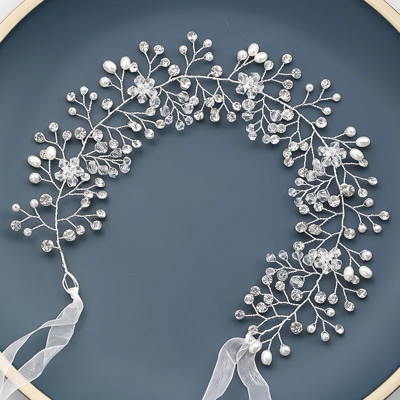 Argint Culoare De Păr Bijuterii Frunze Tiara Hairband Mireasa Benzi De Simulare Perla De Cristal Accesorii De Par Pentru Femei