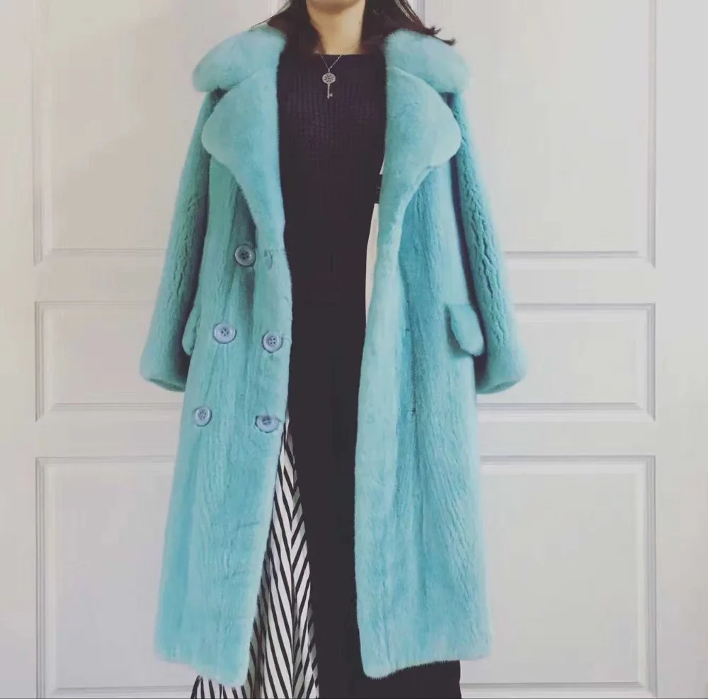 Arlenesain femei personalizate lung costum la două rânduri guler nurca haina. 824