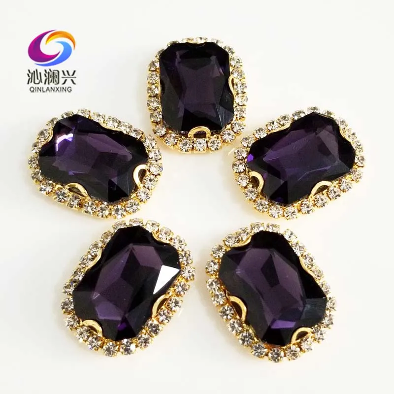 Aur jos Deep purple forma de Dreptunghi de calitate de top de sticlă cristal catarama,coase pe pietre pentru bijuterii diy accesorii SWCBG18