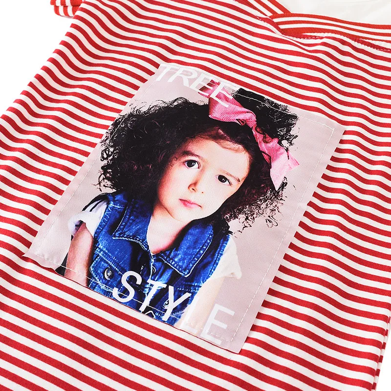 Big Girls T-shirt Bumbac de Pe Umăr Rochii cu Dungi Pentru Fete Tricouri Lungi pentru Copii Îmbrăcăminte de Vară Desene animate Topuri 4 6 8 10 12 14Y