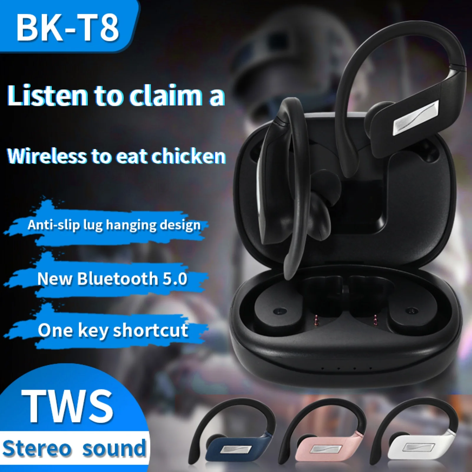 BK-T8 TWS Bluetooth 5.0 rezistent la apă Și Sweatproof Wireless Buton de Control Stereo Sport Căști Cu 400Mah Caz de Încărcare