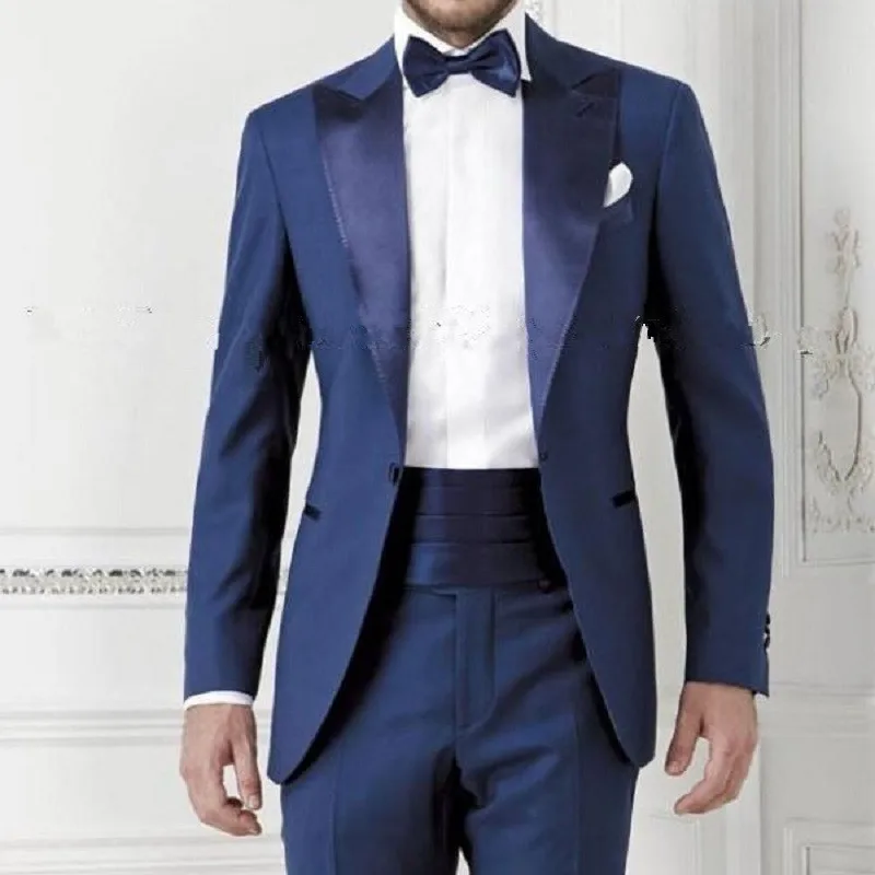 Bleumarin Bal bărbați costum de Haine Mirele sa Poarte costum Mire costume barbati 2019 (Sacou+Pantaloni+papion) terno masculino casamento