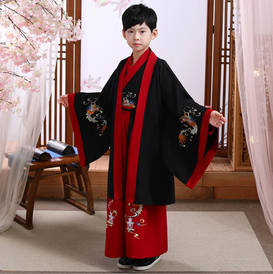Băiatul Hanfu Halat De Costume Tradiționale Chinezești Antice Retro Tang Anul Nou Costum De Dans Cheongsam Kimono Copilul Pânză