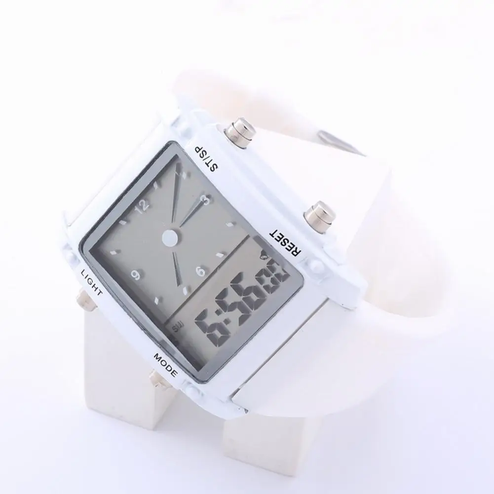 Bărbați Femei Student Sport Square Dial Watch Ceas cu Timp Dual Zi de Afișare de Alarmă cu LED-uri Colorate Ceas Ceas de mână ceas de cuplu Cadou