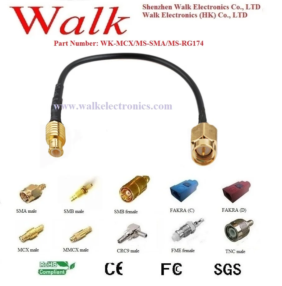 Cablu RF de asamblare / cablu / Cozi: MCX masculin direct la SMA male direct cu cablu rg174