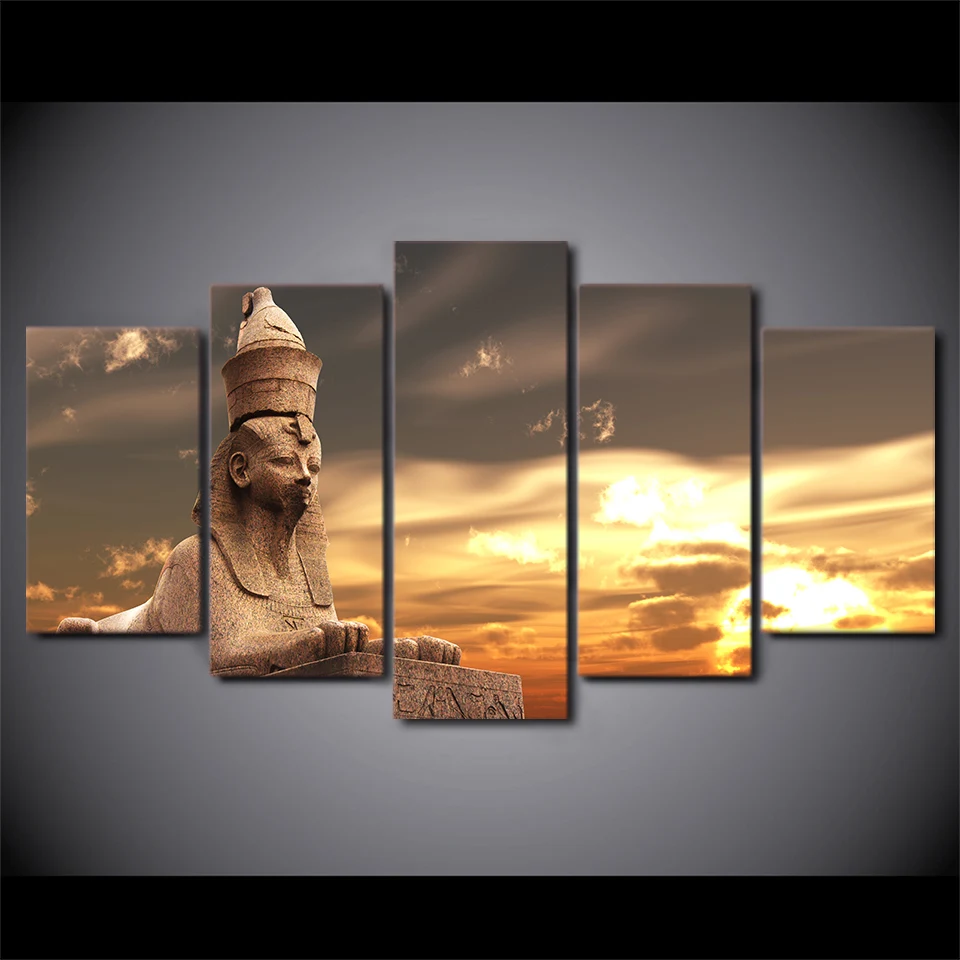 Cadru Modern Living HD Acasă Decor Panza De 5 Panoul de Statuie Egipteană Poze Pictura Arta de Perete Modular Poster Imprimat