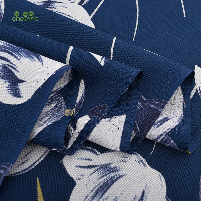 Chainho,Blue Tulip Florale Serie/Vara Îmbrăcăminte Fabric/ De Descărcare De Gestiune Tipărite,Imitație De Mătase/Fusta/Rochie/Camasa Material/Jumătate De Metru