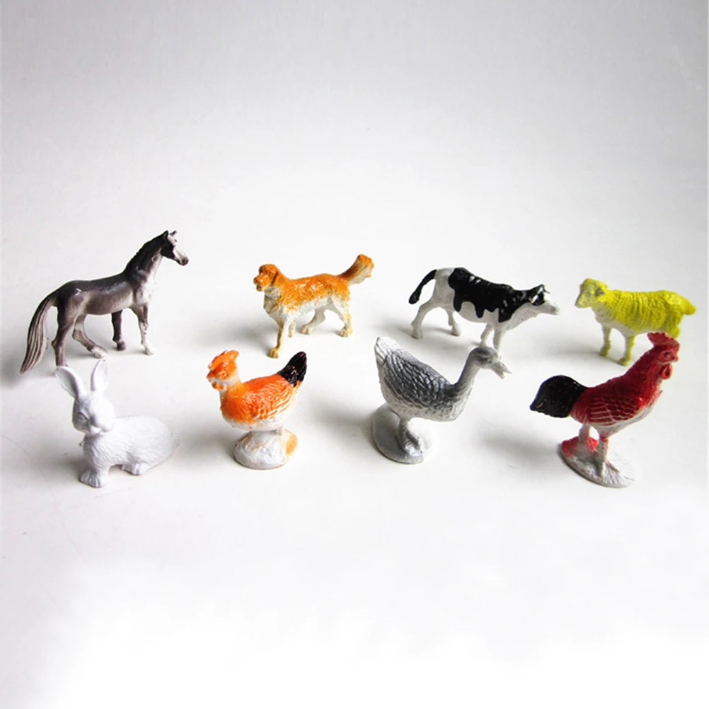 Copii animale de Fermă modele de figurine figurine set jucarii mici de plastic de Simulare de cal, pisică, câine vacă, porc, oaie, rață Pui Cadou 8Pcs