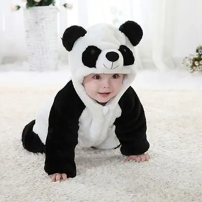 Copii Pentru Copii Fete Baieti Set Haine Cu Maneci Lungi Panda Drăguț O Singură Bucată De Bumbac Negru Costume Salopetă Haine De Iarna Cald Set