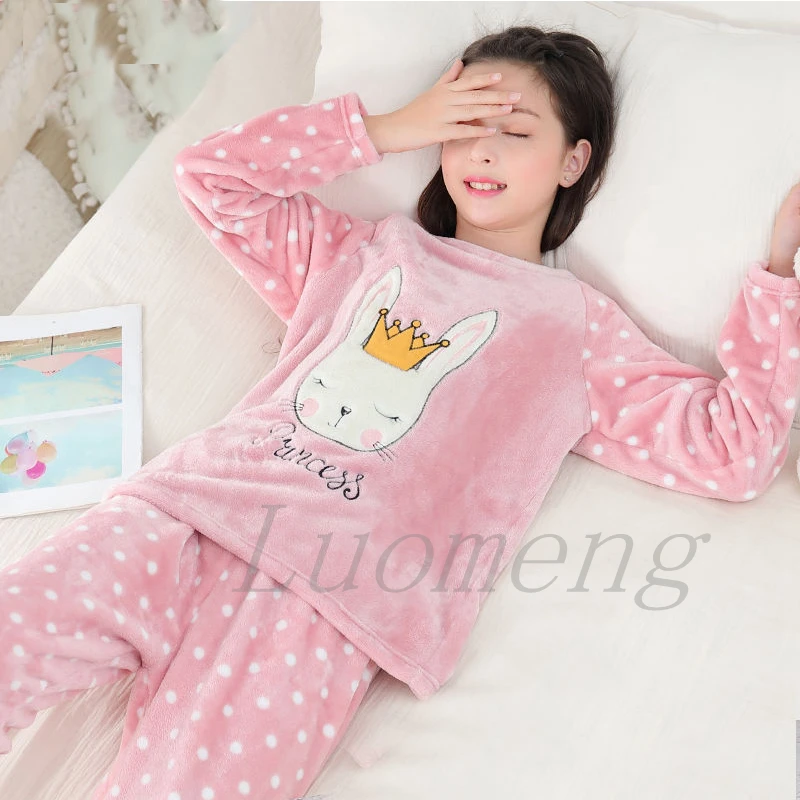 Copii pentru Copii Seturi de Pijamale Flanel Fete Pijamale Costum de Adolescent Pijama Pijama cu Maneca Lunga Topuri+2 buc Pantaloni Copii Desene animate Îmbrăcăminte