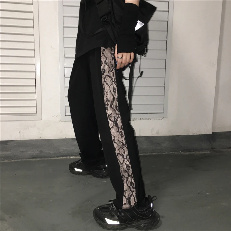 Coreeană Stil Harajuku Pantaloni Streetwear Mozaic Snake Print Pantaloni Femei Pantaloni Talie Mare Pantaloni De Moda 2020