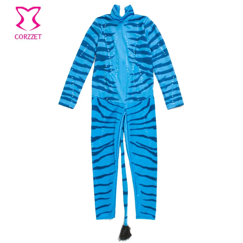 Corzzet Maneca Lunga Albastru Zebra Animal Adult Pijamale Cosplay Costum Catsuit cu Coada Sexy Costume de Halloween Pentru Femei