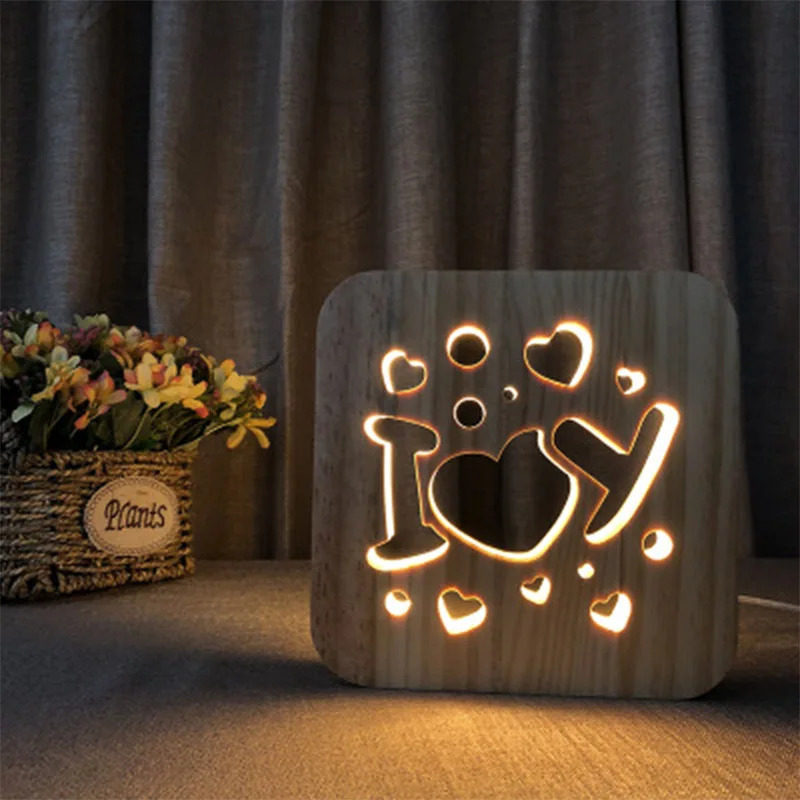 Creative Lemn lampă de masă Decorare Dormitor cruce Cuplu de zăpadă USB cu LED-uri Lumina de Noapte pentru copil Ziua Îndrăgostiților festival Cadou