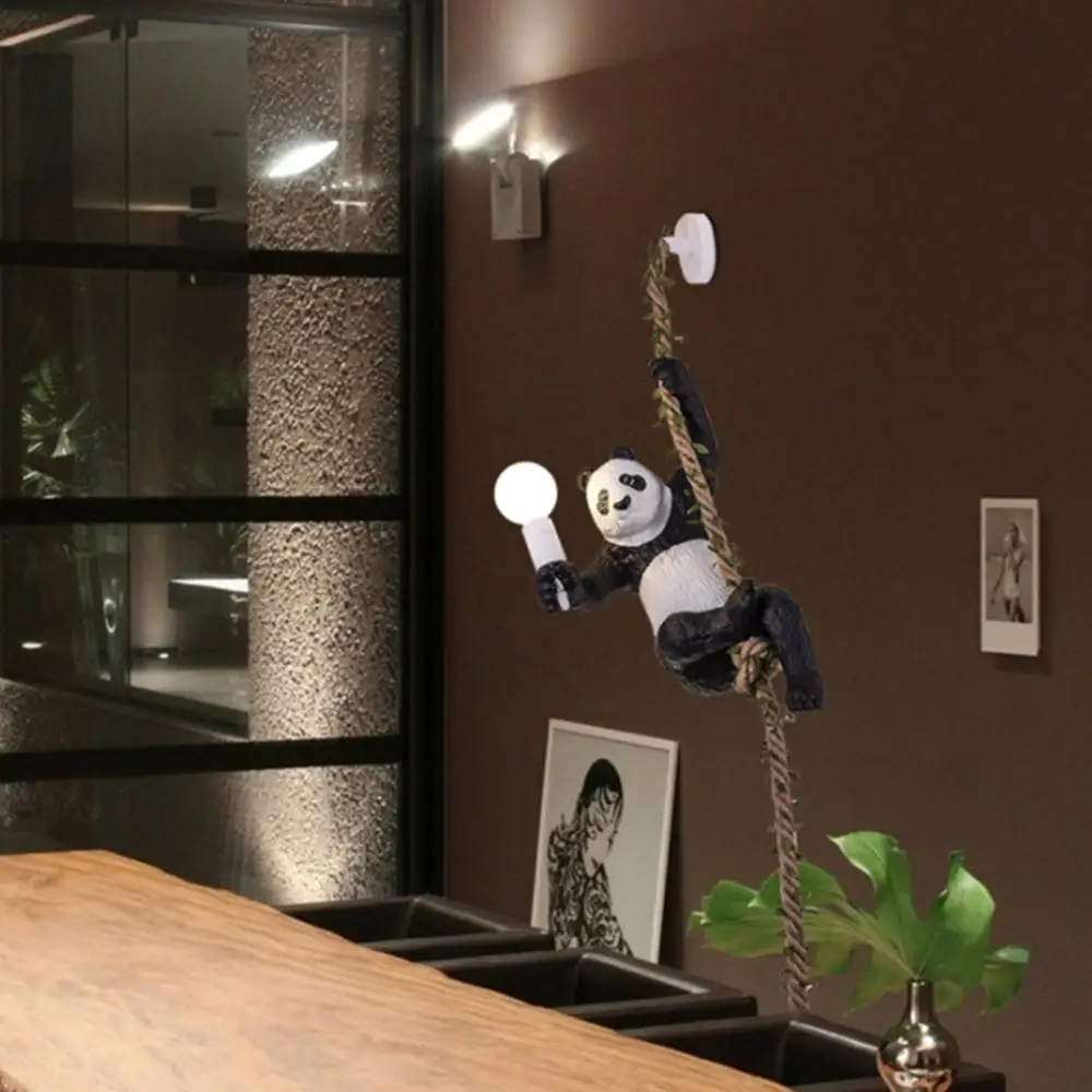 Creative Panda Lampă de Agățat, Rășină de Animale de Cânepă Frânghie Tavan Pandantiv de iluminat pentru Camera Copiilor, Gradinita, Restaurant