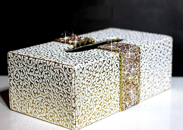 Cutie de tesut de depozitare din piele cu cristale suport șervețel de Hârtie de Birou camera de zi decorative țesut deținătorii de Mașini de țesut caz de Acasă
