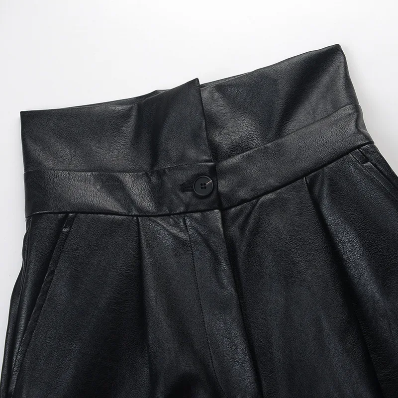 DECESUL Negru de Talie Mare Pantaloni de Piele, În primăvara Și Iarna 2021 la Modă, Frumos Și Liber Casual Ridiche Ori, Picioare Mici