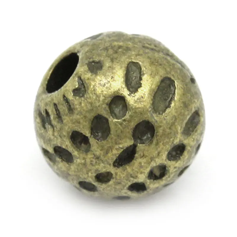DoreenBeads Margele Spacer cu Balonul Rotund Bronz Antic Dot Sculptate 6mm Dia,Gaura:Aprox 1mm.100buc (K02715) yiwu