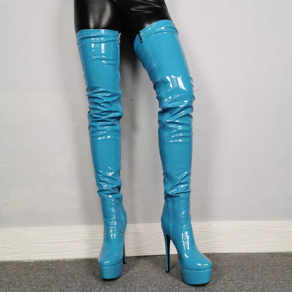 Dovereiss Moda Pantofi pentru Femei de Iarnă a Subliniat Toe sexy cu Fermoar Albastru Platforma Tocuri tocuri Peste genunchi cizme 36-47