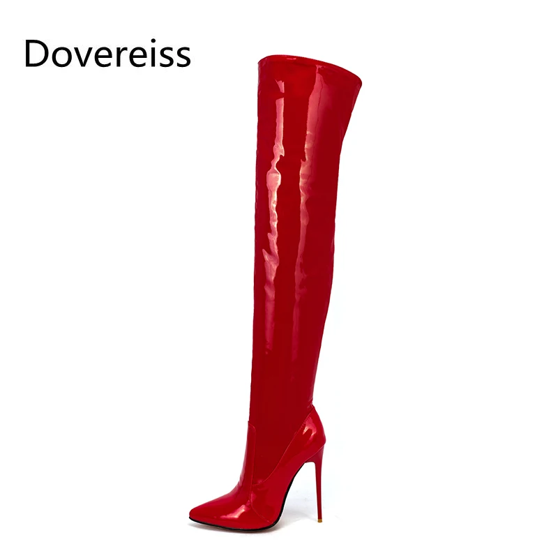 Dovereiss Moda pentru Femei Pantofi de Iarna noi Subliniat Toe Tocuri Tocuri Sexy Elegant roșu Peste genunchi cizme Concis Mature 36-47