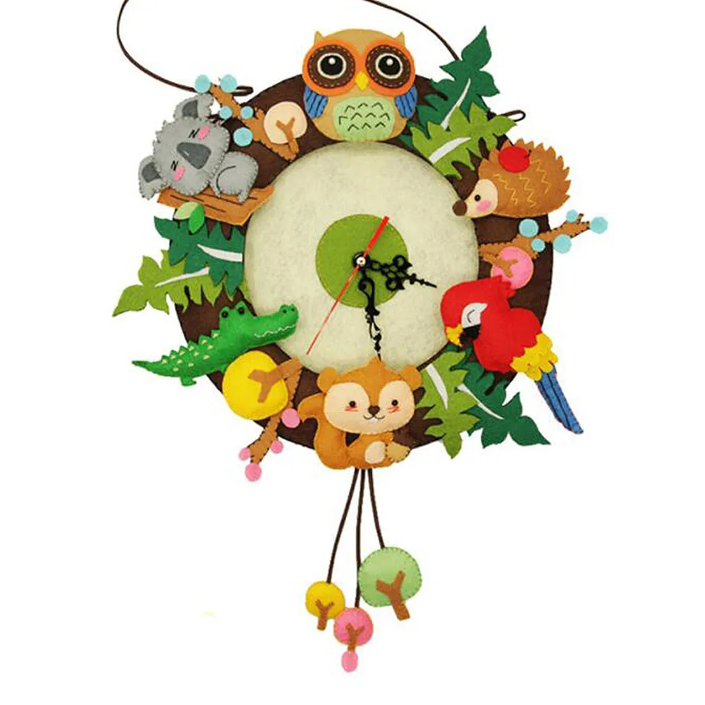 Drăguț DIY Ceas de Perete Set Jucarii artizanale Tăiere Gratuit Simțit Material Pânză Animale Stil Handmade Pânză Ceas Home Decor Agățat