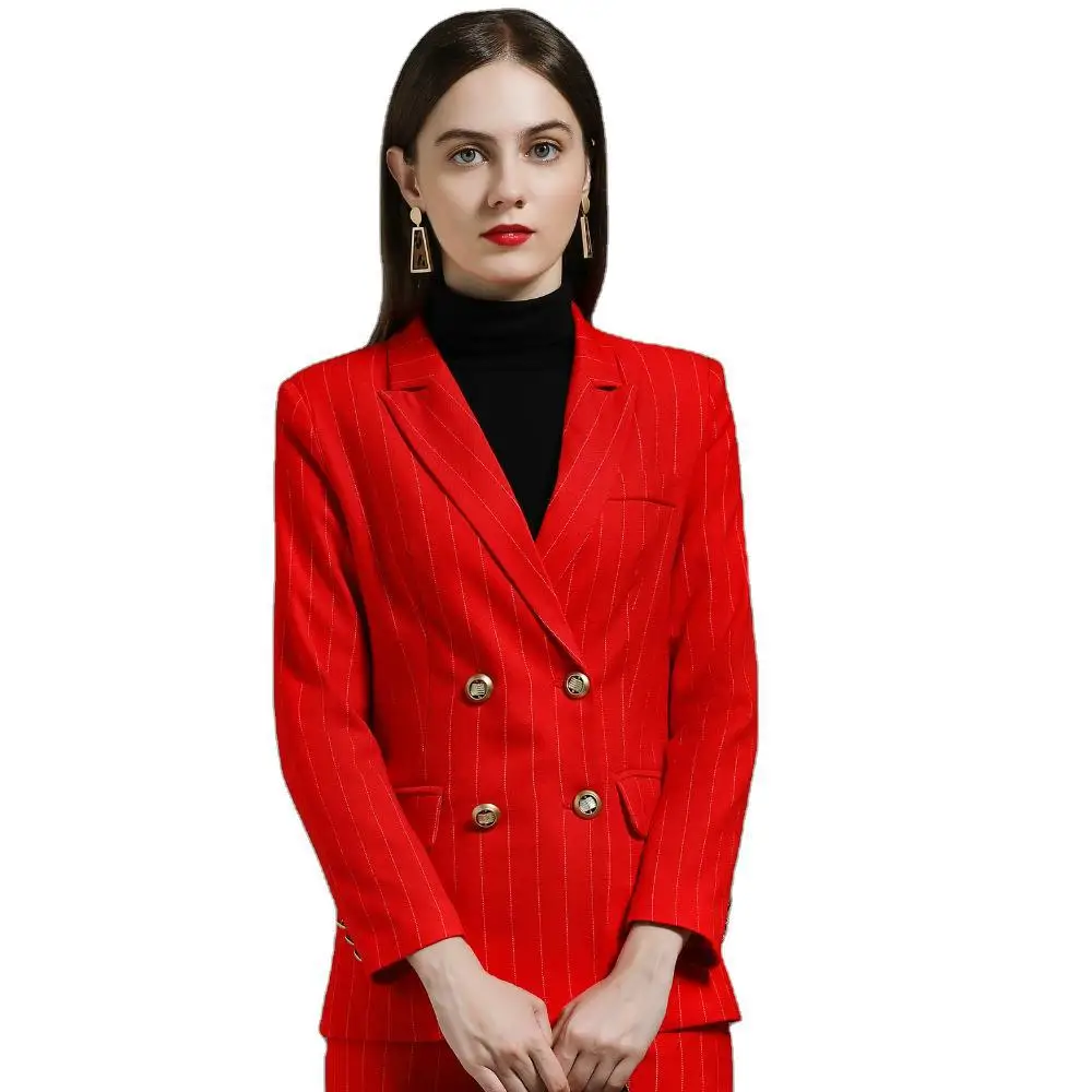 Dungă roșie dublu rânduri Britanic costum de metrologie casual pentru femei sacou și pantaloni set profesional pentru femei haine de lucru