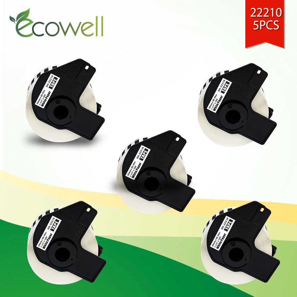 Ecowell 5Rolls Hârtie Termică DK-22210 DK22210 29mm*30.48 m Rola eticheta compatibil pentru Brother QL-500, QL-550,modelele QL-580N imprimantă de etichete