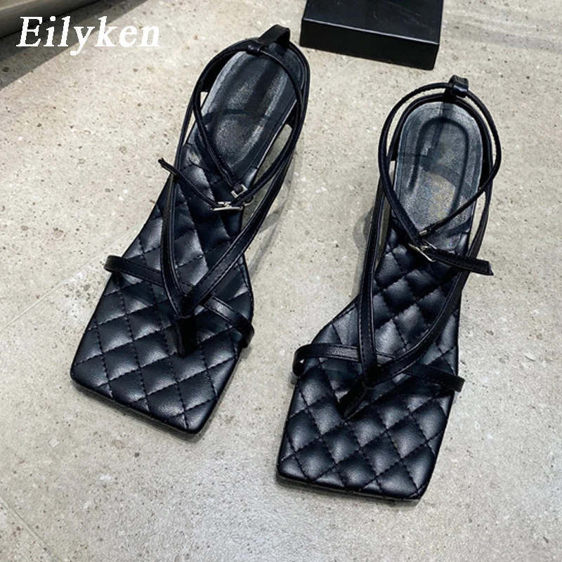 Eilyken Sexy Cap Pătrat Clip Toe Sandale Gladiator Femei Tocuri Inalte 2021 Moda De Vara Glezna Curea Cataramă Stiletto Pantofi Rochie